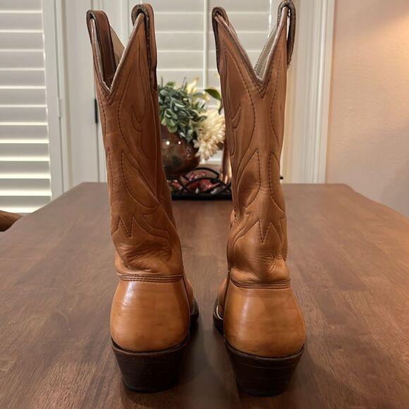 1977 Stewart Hand Made Leather Cowboy Boots Tan USA Men 8.5D Western Pointed Toe - Picture 5 of 11